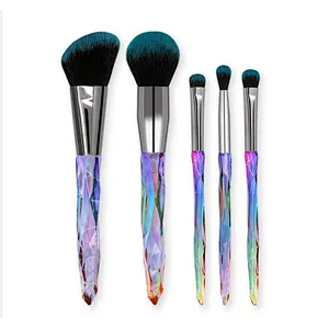 Professional cosmetic brush 5PCS crystal rainbow handle synthetic hair rainbow makeup brush set