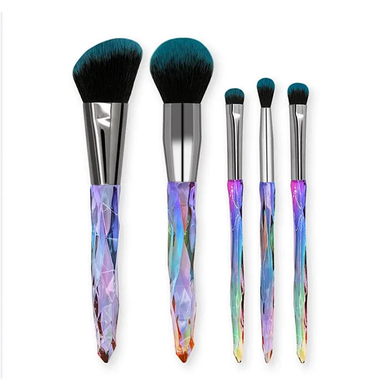 Professional cosmetic brush 5PCS crystal rainbow handle synthetic hair rainbow makeup brush set