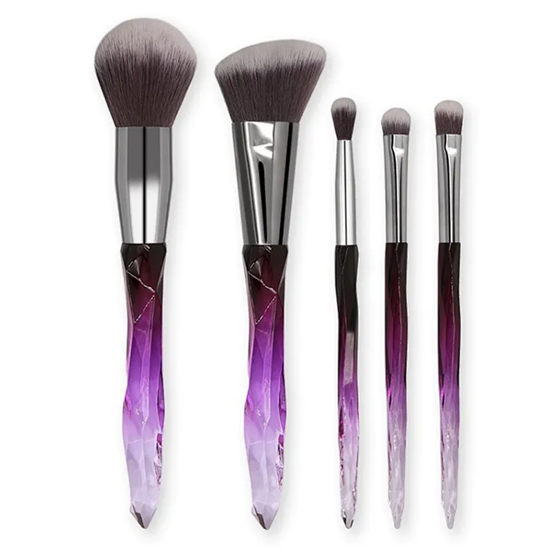 Professional cosmetic brush 5PCS crystal rainbow handle synthetic hair rainbow makeup brush set