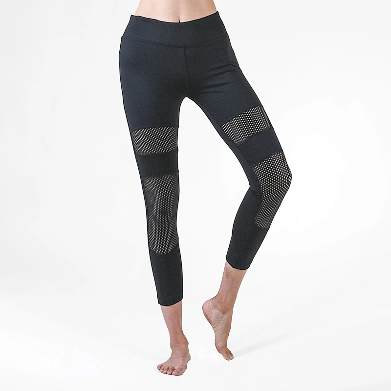 Sexy Wholesale Women Fitness Exercise Wear Tight Yoga Pants High Quality Quick Dry Sports Gym Black Mesh Tights