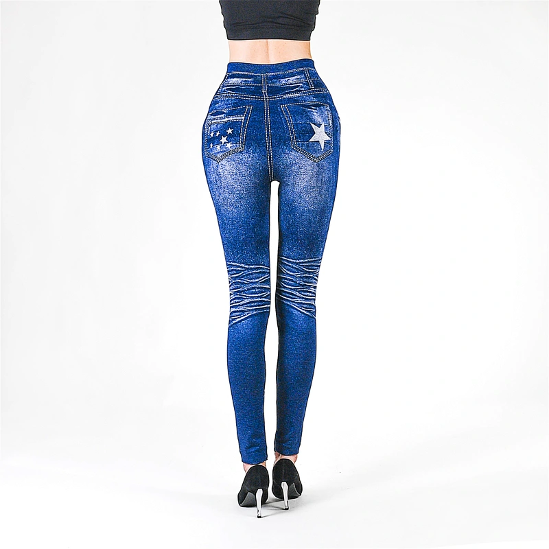 Wholesale Custom Slim Lift Leggings Caresse Seamless Printed Denim Jeans Leggings For Women