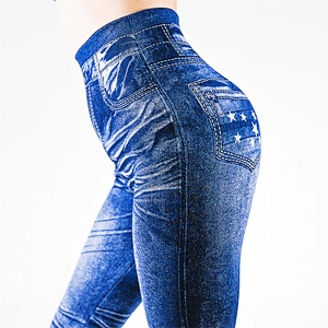 Wholesale Custom Slim Lift Leggings Caresse Seamless Printed Denim Jeans Leggings For Women