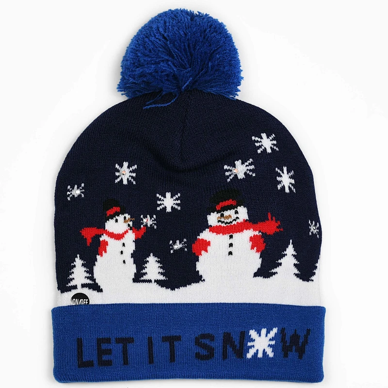 Fashion Custom Christmas Winter Beanie LED Knitted Hat With Lights