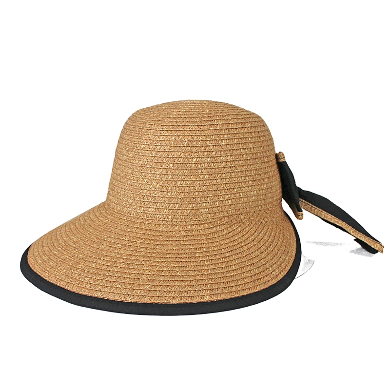Summer Wholesale Wide Brimmed Ladies Paper Made Sun Hat with Big Bowknot