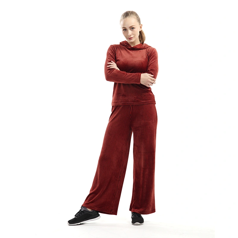 Women's high-waist broad-legged trousers casual pure color