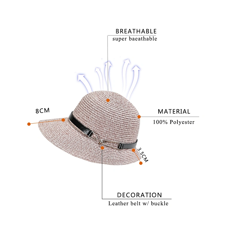 China-made High Quality Summer Straw Ladies Cap with leather belt