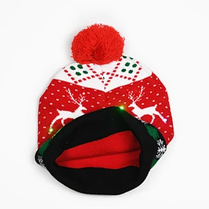 Hot Sale Knit Christmas Custom Winter Jacquard Party Beanie With Led Lights