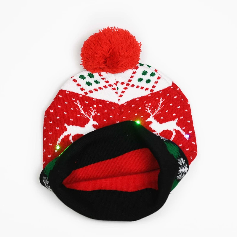 Hot Sale Knit Christmas Custom Winter Jacquard Party Beanie With Led Lights