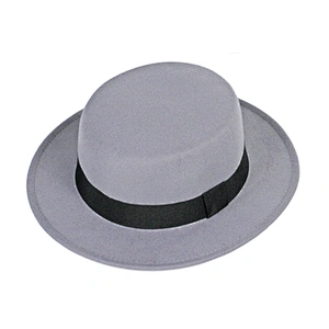 Hot Selling Chinese Wholesale Grey color Felt Boater Ladies Hat with Ribbon Tape