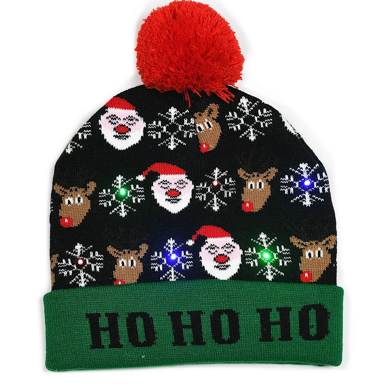 Winter Christmas Led Lights Wholesales Holiday Jacquard Knitted Beanie - Buy Warm Beanie,Christmas Led Lights,Holiday Beanie