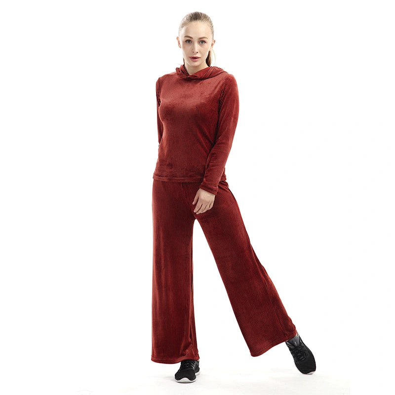 Women's high-waist broad-legged trousers casual pure color