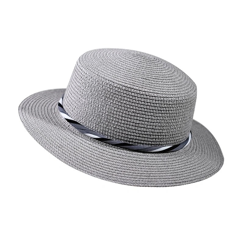 2019  High Quality Fashion Grey Summer Uv Protectionr Straw Boater Hat