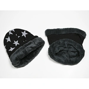 jacquard knitted acrylic w lining beanie hat neck scarf set