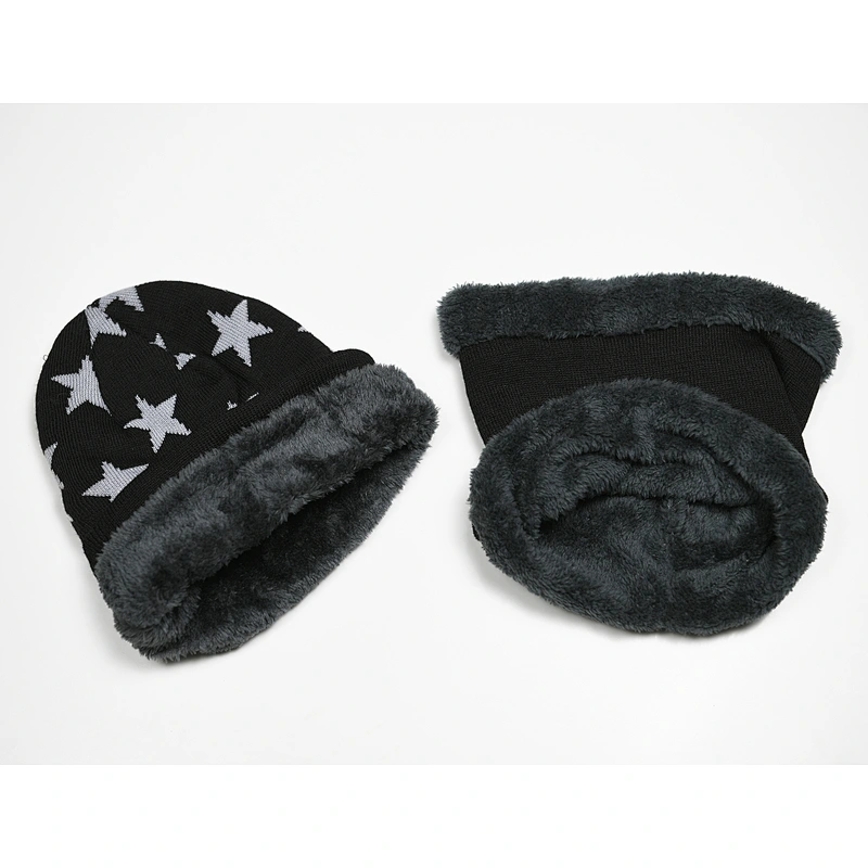 jacquard knitted acrylic w lining beanie hat neck scarf set