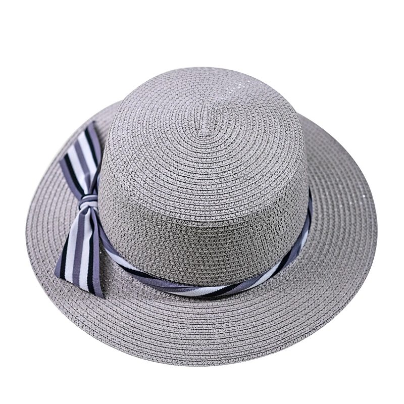 2019  High Quality Fashion Grey Summer Uv Protectionr Straw Boater Hat
