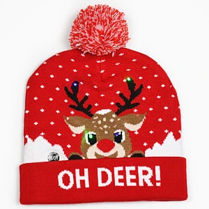 Wholesale Led Lighted Christmas Knit Beanie hat With Pom