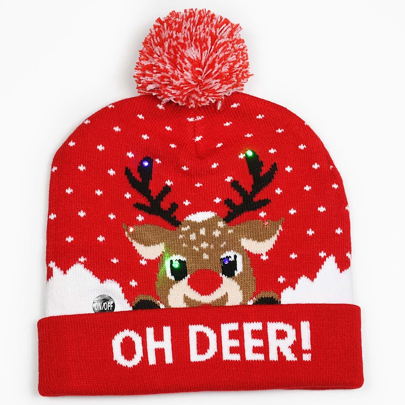 Wholesale Led Lighted Christmas Knit Beanie hat With Pom
