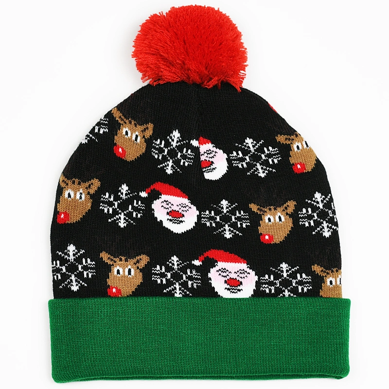 Winter Christmas Led Lights Wholesales Holiday Jacquard Knitted Beanie - Buy Warm Beanie,Christmas Led Lights,Holiday Beanie