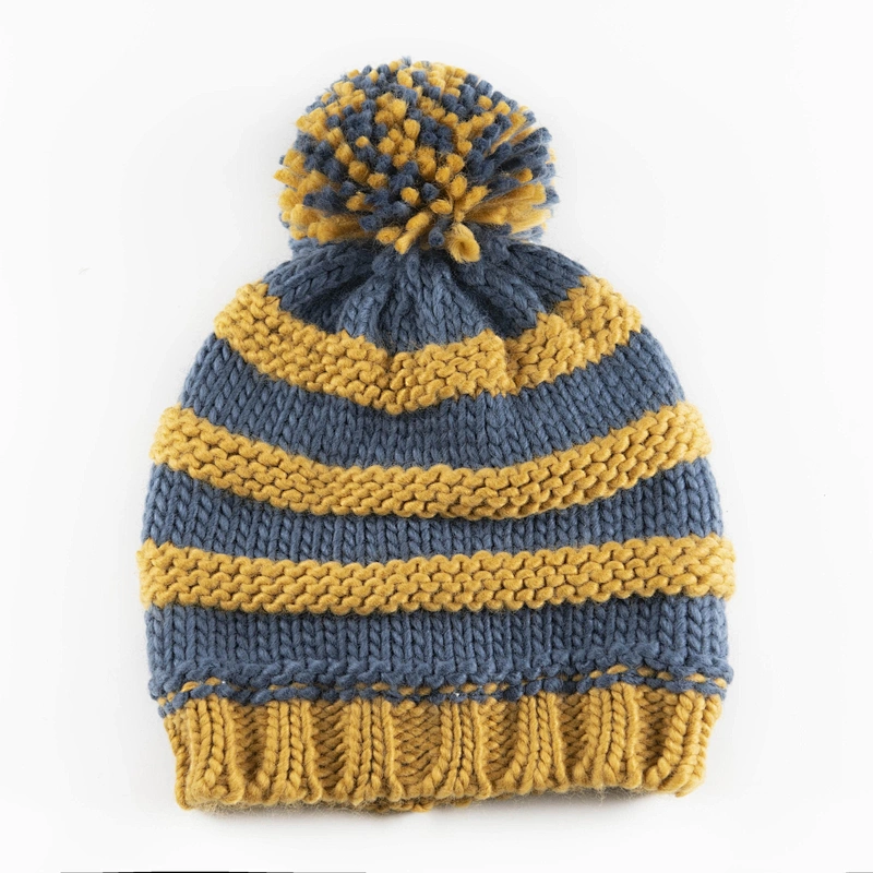 2020 Winter acrylic stripe knitted polar fleece lining beanie hat