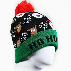 Winter Christmas Led Lights Wholesales Holiday Jacquard Knitted Beanie - Buy Warm Beanie,Christmas Led Lights,Holiday Beanie