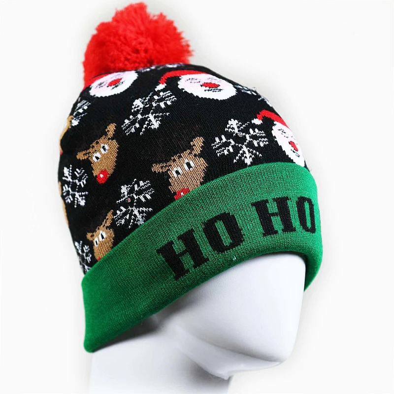 Winter Christmas Led Lights Wholesales Holiday Jacquard Knitted Beanie - Buy Warm Beanie,Christmas Led Lights,Holiday Beanie