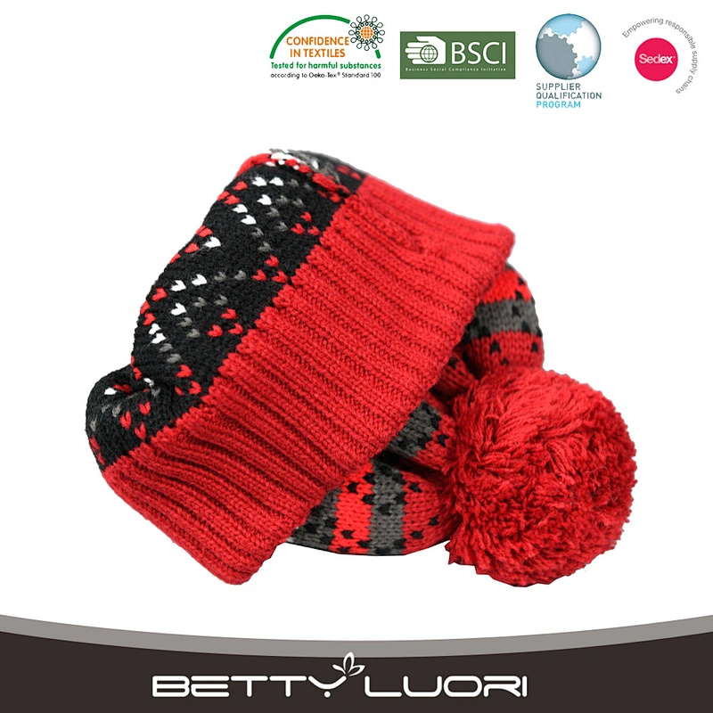 Girls winter knitted red hat and gloves sets