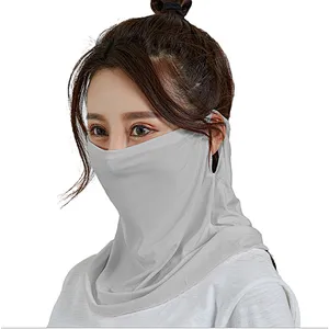 Outdoor Sunscreen Hanging Ear Type Pure Color Silk Scarf With Various Decorative Sunscreen Scarf