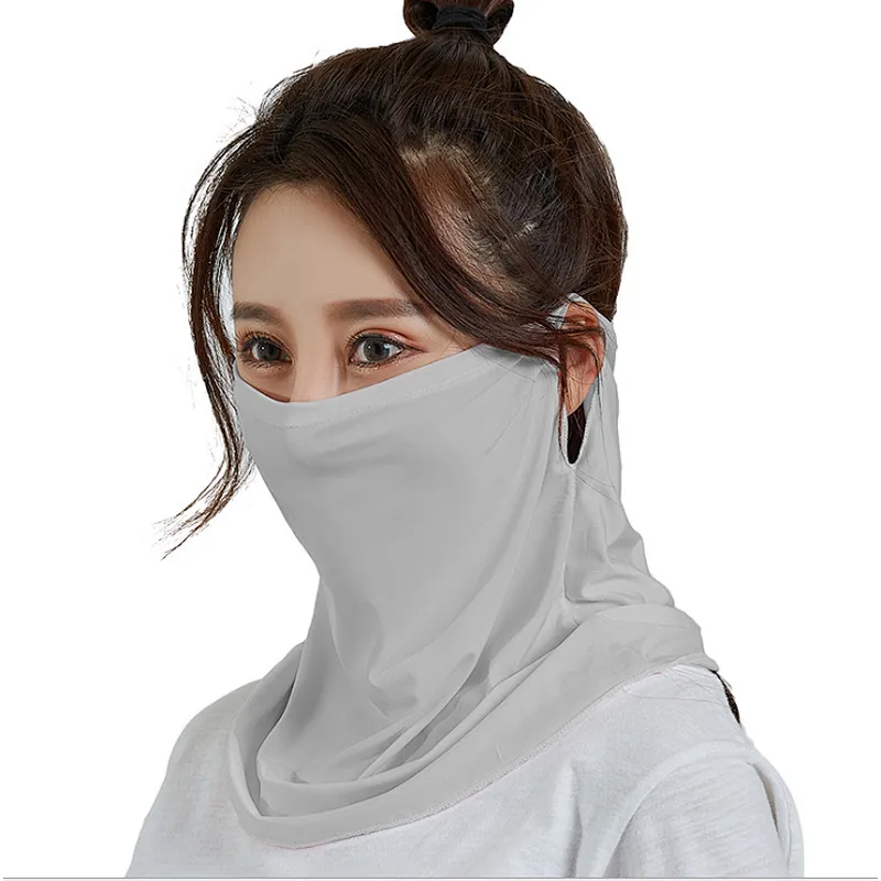 Outdoor Sunscreen Hanging Ear Type Pure Color Silk Scarf With Various Decorative Sunscreen Scarf