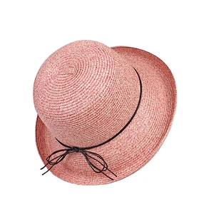 Summer Foldable Casual Straw Beach Hat With Leather Cord Bow