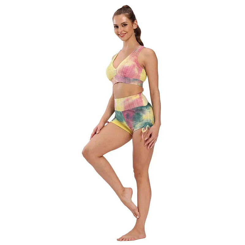 Women's Workout Yoga Shorts, High Waisted Tie Dye Scrunch Booty Shorts Ruched Butt Lift Athletic Running Shorts