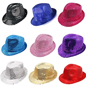 Wholesales Bulk Men and Women Colorful Dance Party  Sequins Fedora Hats