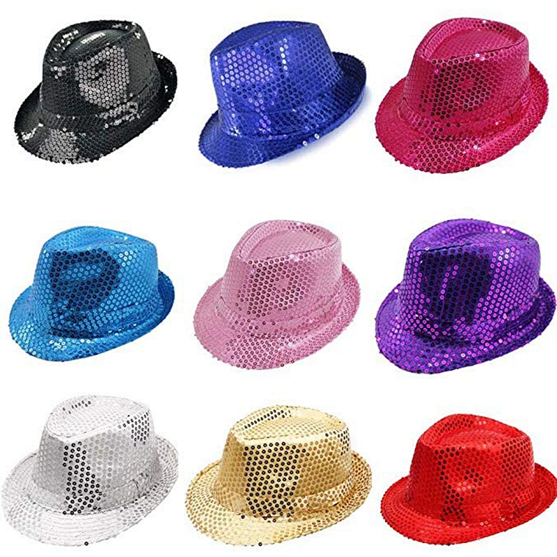 Wholesales Bulk Men and Women Colorful Dance Party  Sequins Fedora Hats