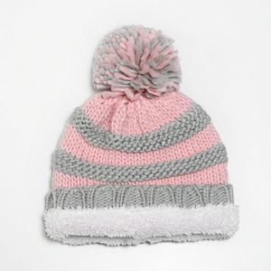 2020 Winter acrylic stripe knitted polar fleece lining beanie hat