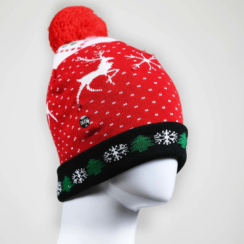 Hot Sale Knit Christmas Custom Winter Jacquard Party Beanie With Led Lights
