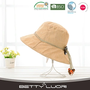 Ladies Fashion Custom Design Cheap 100% Polyester Plain Bucket Hat with string