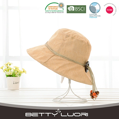 Ladies Fashion Custom Design Cheap 100% Polyester Plain Bucket Hat with string