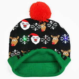 Winter Christmas Led Lights Wholesales Holiday Jacquard Knitted Beanie - Buy Warm Beanie,Christmas Led Lights,Holiday Beanie