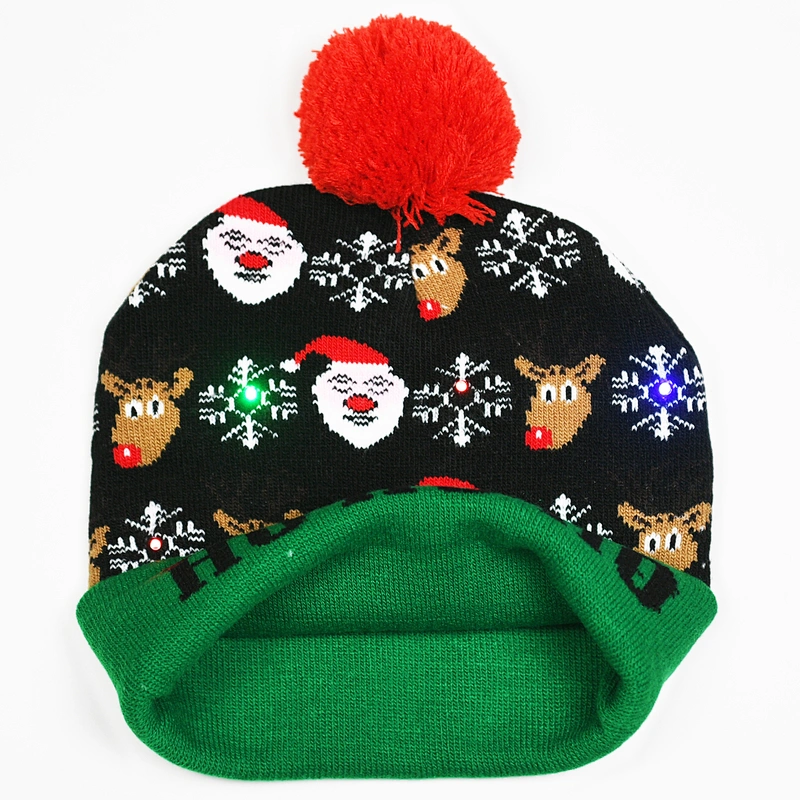 Winter Christmas Led Lights Wholesales Holiday Jacquard Knitted Beanie - Buy Warm Beanie,Christmas Led Lights,Holiday Beanie