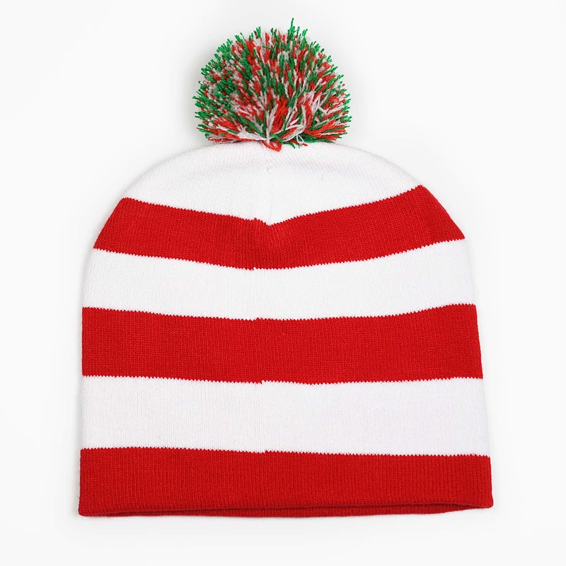 Winter Acrylic Pompom Deer Christmas Holiday Beanies With LED Lights