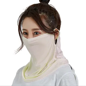 Outdoor Sunscreen Hanging Ear Type Pure Color Silk Scarf With Various Decorative Sunscreen Scarf