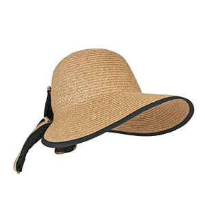 Summer Wholesale Wide Brimmed Ladies Paper Made Sun Hat with Big Bowknot