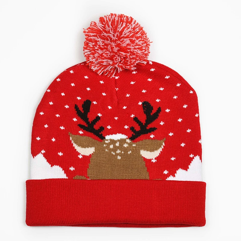 Wholesale Led Lighted Christmas Knit Beanie hat With Pom