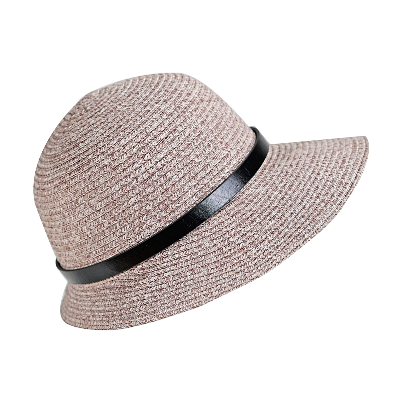 China-made High Quality Summer Straw Ladies Cap with leather belt