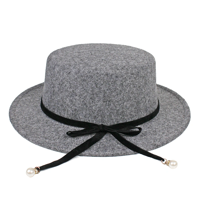 2018 Best Selling Factory OEM Grey Color Boater Polyester Felt Hat
