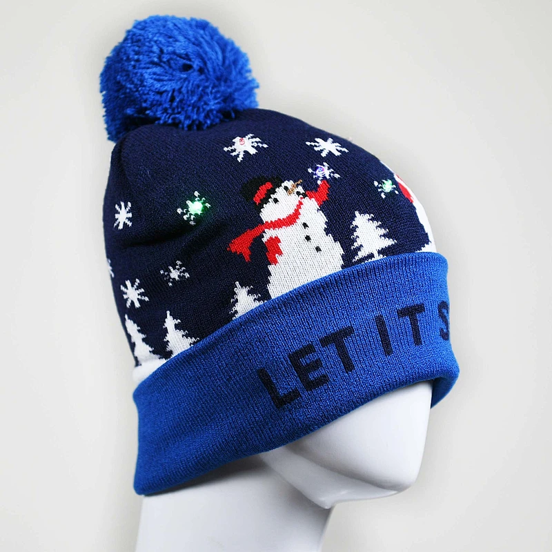 Fashion Custom Christmas Winter Beanie LED Knitted Hat With Lights