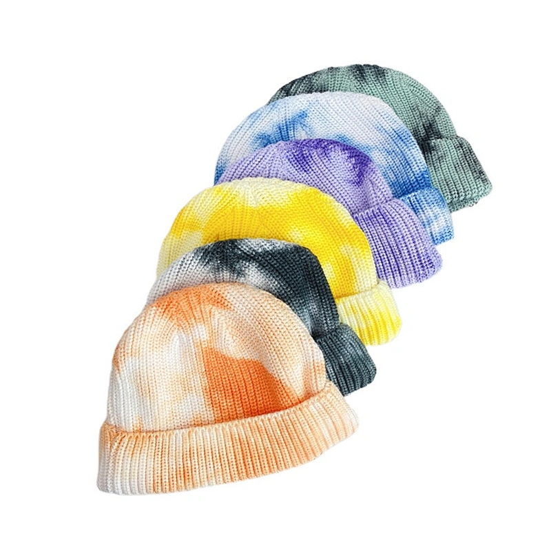 2020 Hotsale Unisex Winter Short Skullies Hat Women Tie Dye Warm Knitted Beanie