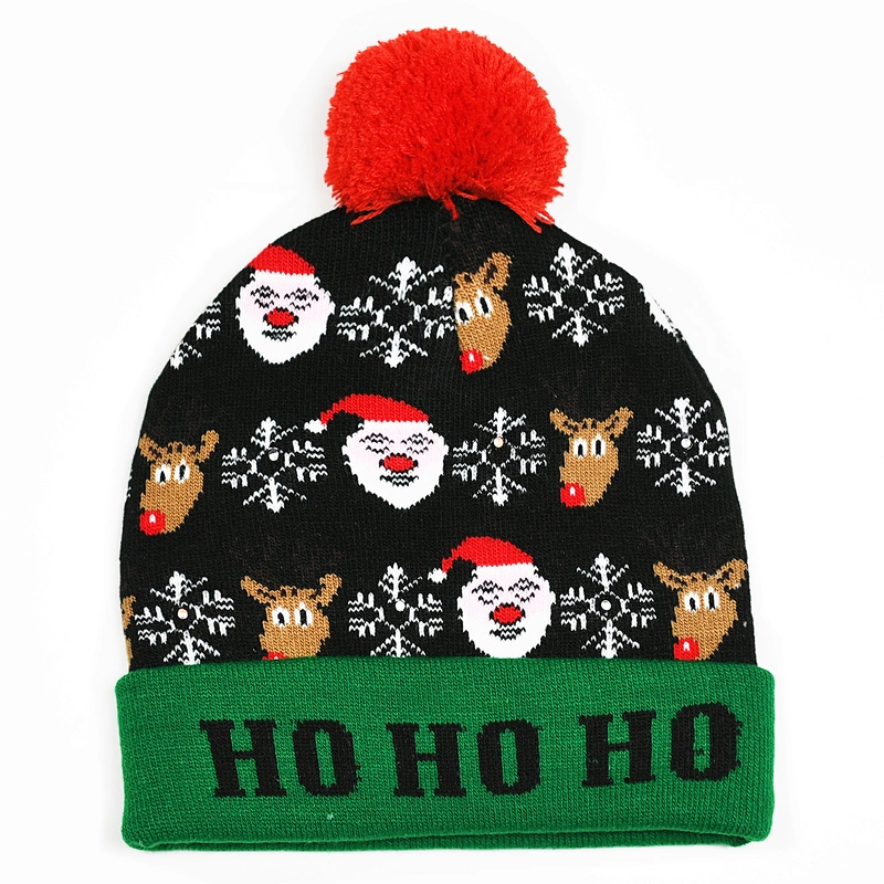 Winter Christmas Led Lights Wholesales Holiday Jacquard Knitted Beanie - Buy Warm Beanie,Christmas Led Lights,Holiday Beanie