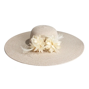 Newest Material Good Price Anti- Sunshine Big Brim Foldable And Breathable Free Sample Two Destachable Floral Pins Decoration