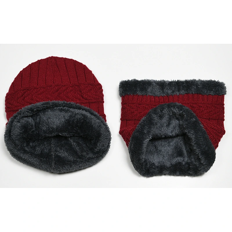 Ladies winter acrylic cabel knitted beanie hat and snood set