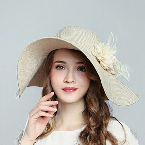 Newest Material Good Price Anti- Sunshine Big Brim Foldable And Breathable Free Sample Two Destachable Floral Pins Decoration
